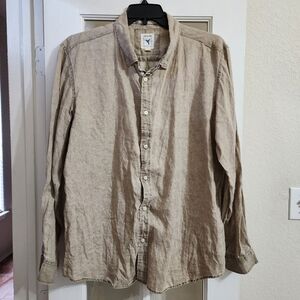 Natural Blue by Visitor 100% Linen Men's Button Down Shirt XL Tan Beige Casual